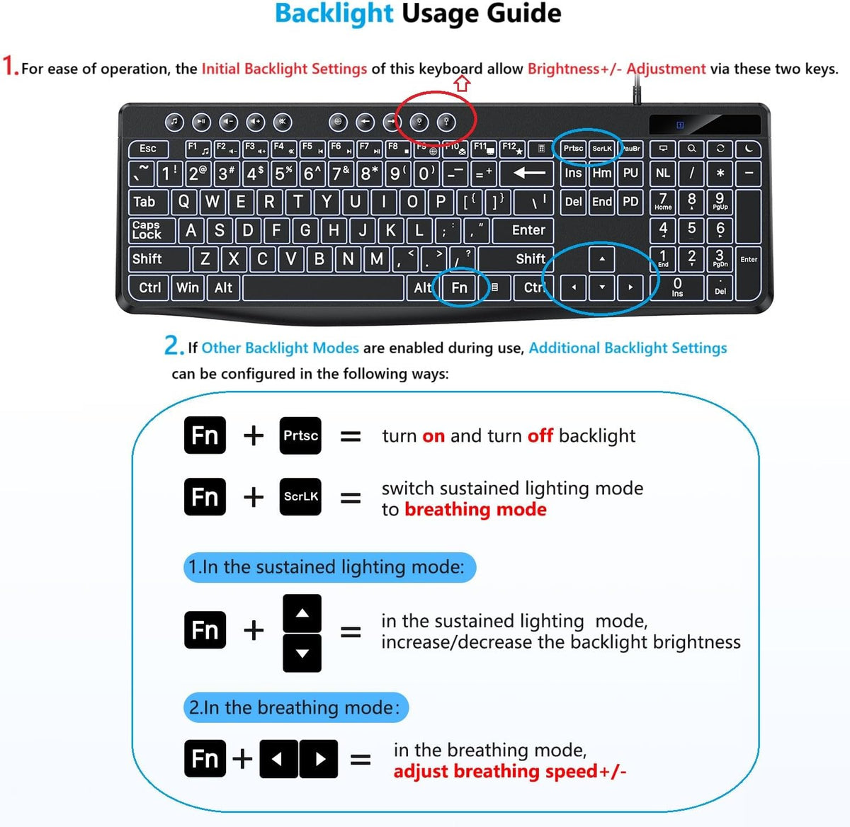 Large Print Backlit Keyboard with Dual USB C and USB A Interface