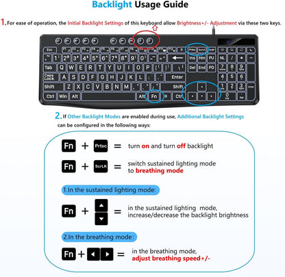 Large Print Backlit Keyboard with Dual USB C and USB A Interface