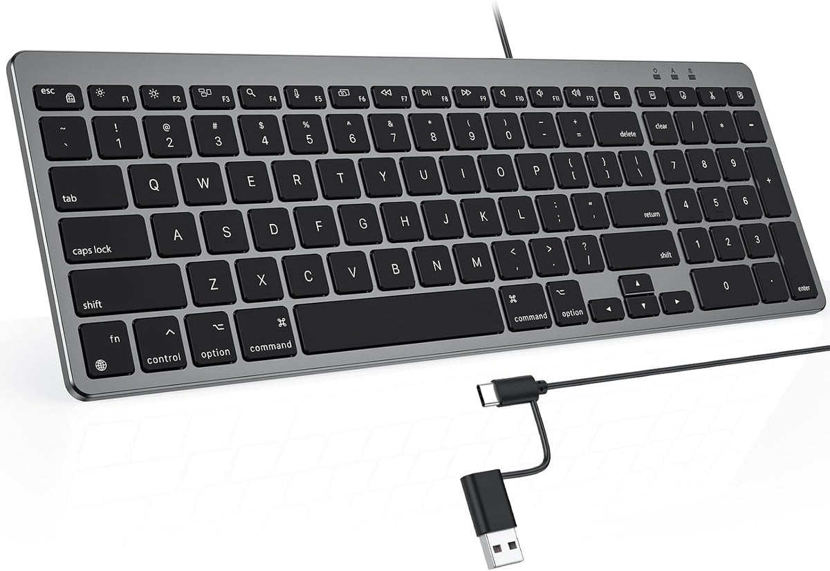 USB-A & USB C Dual Interface Wired Keyboard for Mac/iMac/MacBook
