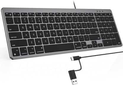 USB-A & USB C Dual Interface Wired Keyboard for Mac/iMac/MacBook