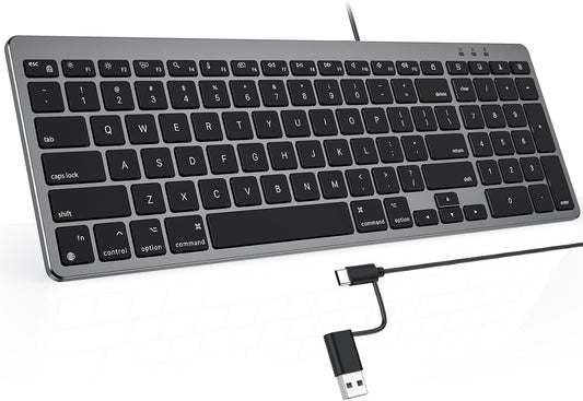 USB-A & USB C Dual Interface Wired Keyboard for Mac/iMac/MacBook