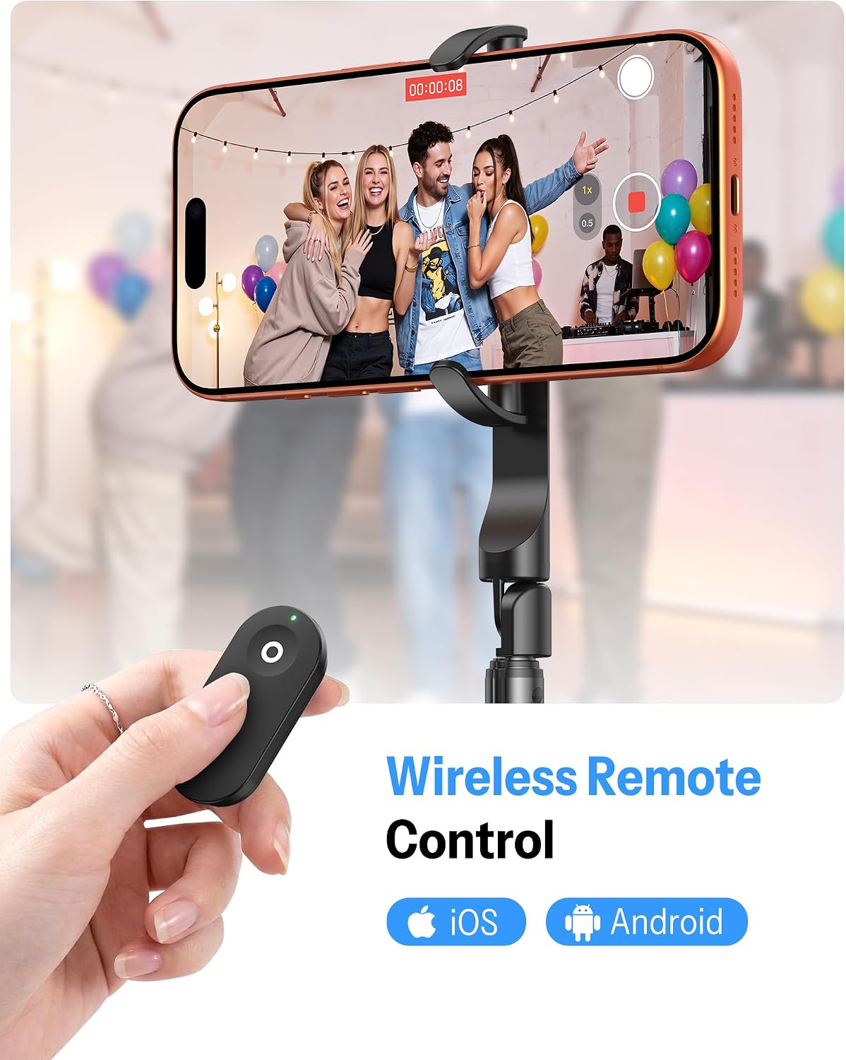 68" Magnetic Phone Tripod with Remote, Selfie Stick for iPhone Black