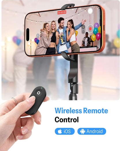 68" Magnetic Phone Tripod with Remote, Selfie Stick for iPhone Black