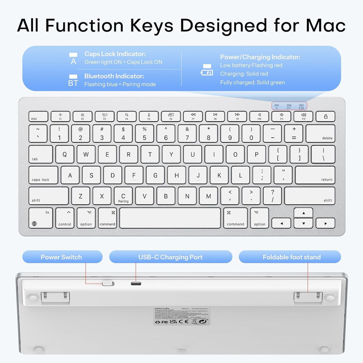 Wireless Keyboard for Mac, USB-C Rechargeable, Bluetooth ONLY
