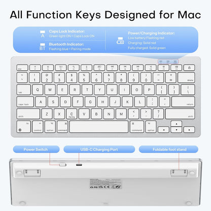 Wireless Keyboard for Mac, USB-C Rechargeable, Bluetooth ONLY