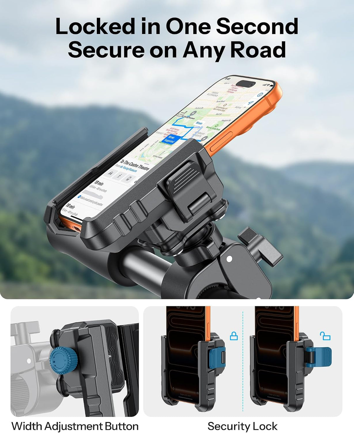 BK01 Anti-Vibration Bike Phone Mount, Quick Lock for Riders
