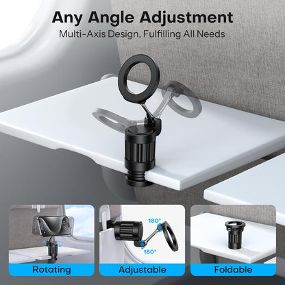 360°Rotating Magnetic Airplane Phone Holder Mount, for Magsafe Airplane Travel Essentials Accessories, Adjustable Foldable Universal Handsfree Phone Stand for iPhone 17 16 15 14 Pro Max Air
