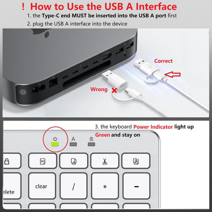 USB-A & Type-C Dual Interface Wired Keyboard for Mac, Numeric Keypad