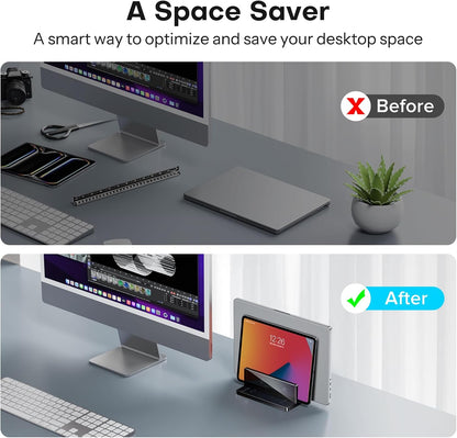 Vertical Laptop Stand, Black Acrylic Dual Holder for MacBook Gaming