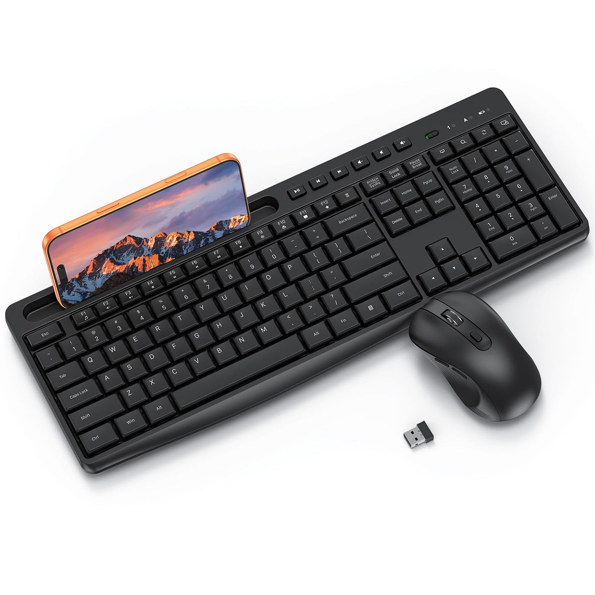 Purple Wireless Keyboard and Mouse Combo, Built-in Phone Holder