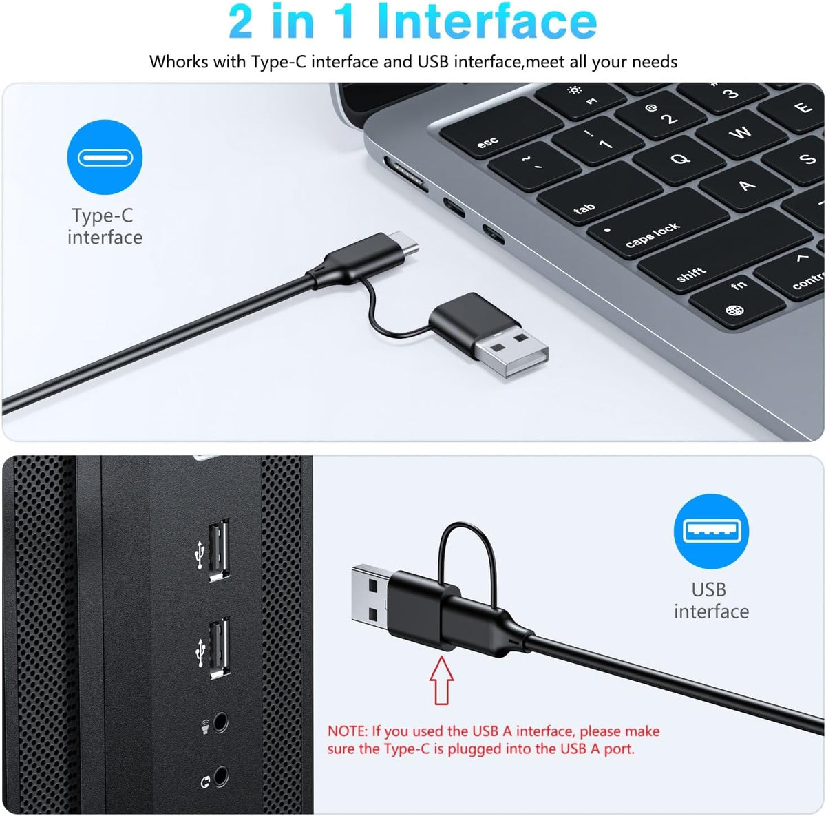 Large Print Backlit Keyboard with Dual USB C and USB A Interface