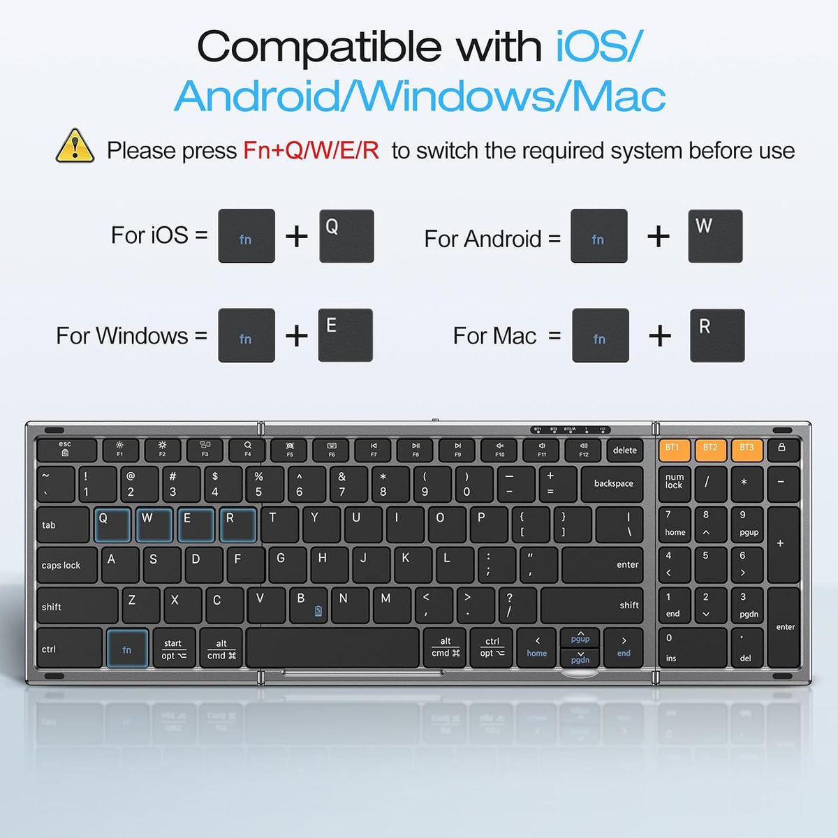 Foldable Keyboard for Travel, Full Size with Number Pad, Space Grey