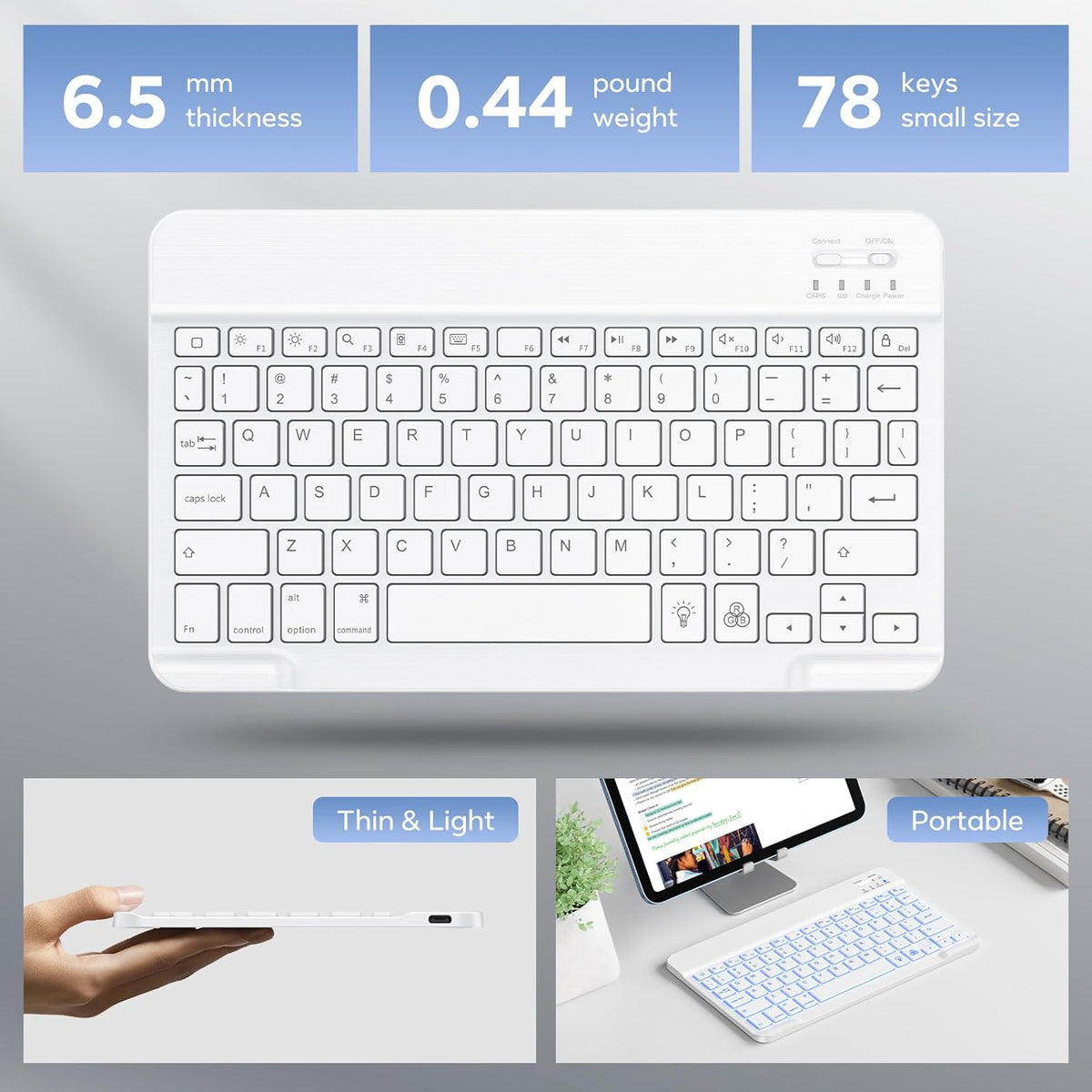7 Color Backlit & Rechargeable Bluetooth Keyboard for iPad & iPhone