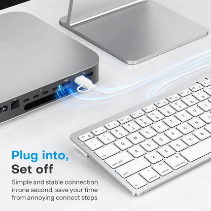 Wired Keyboard for Mac, Compact 78-Key, USB-C/A Plug & Play, White