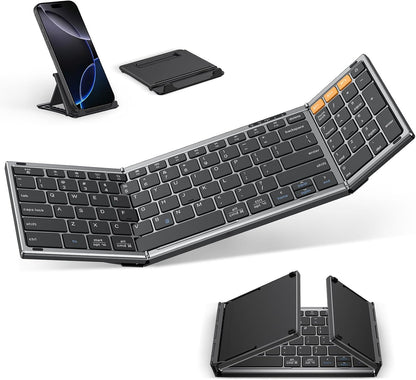 Foldable Keyboard for Travel, Full Size with Number Pad, Space Grey