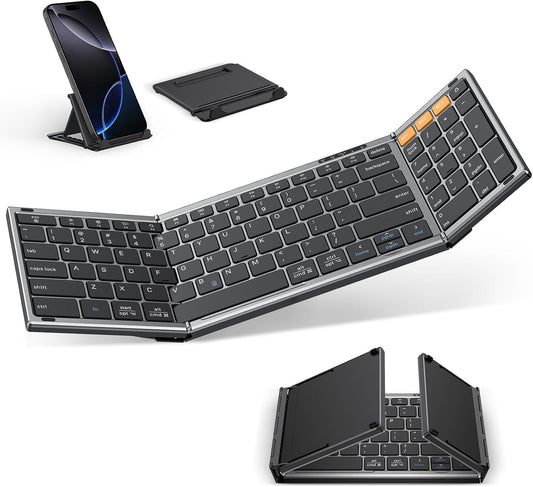 Foldable Keyboard for Travel, Full Size with Number Pad, Space Grey