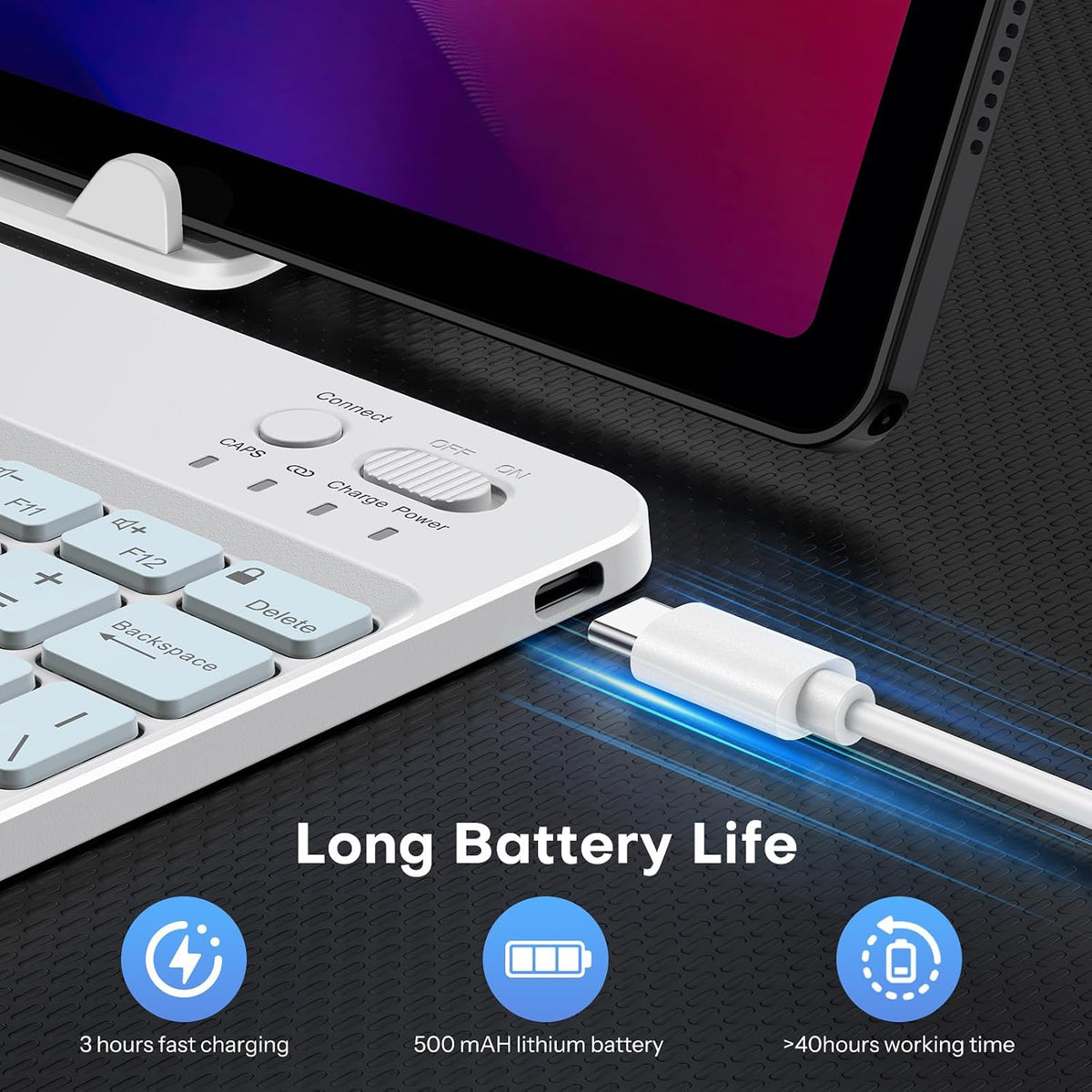 Bluetooth Tablet Keyboard Rechargeable with Backlit, Oversize Keycap
