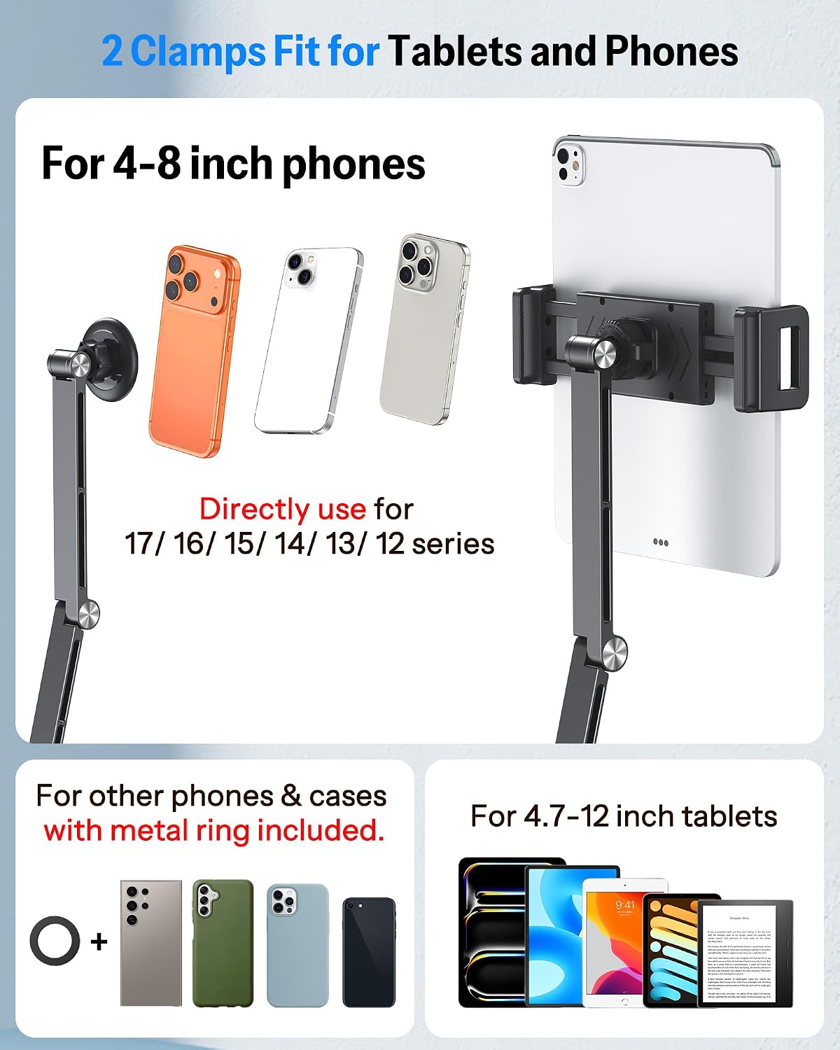 GH04 Tablet Stand for iPad with Aluminum Arm, Magnetic Phone Mount