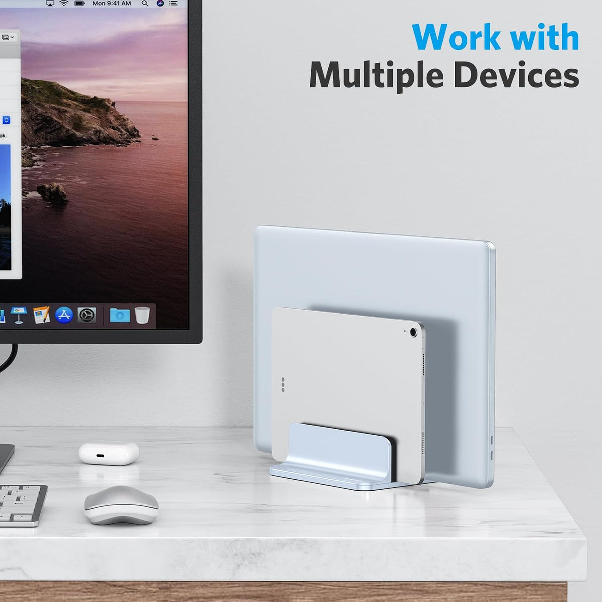 Dual Vertical Desk Laptop Stand Holder, Fits MacBook Air, Sky Blue