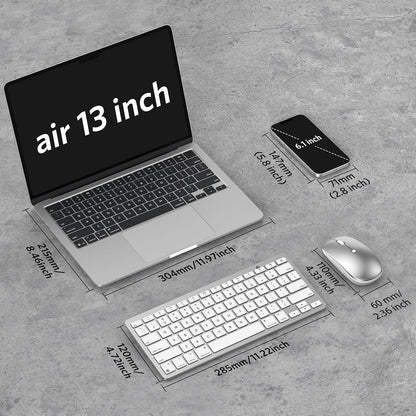Wireless Keyboard and Mouse for Mac, 14 Media Shortcuts Keyboard with Adjustable DPI Mouse, Slim & Portable Design, Stable Bluetooth Connection, Silver-White,OMOTON