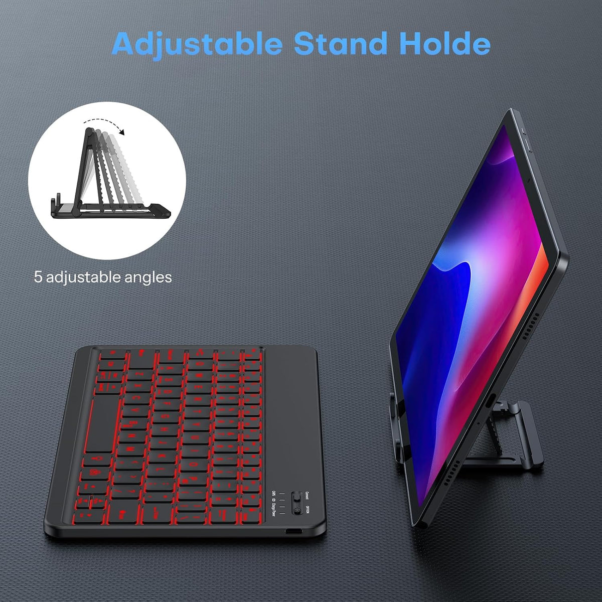 Bluetooth Tablet Keyboard Rechargeable with Backlit, Oversize Keycap