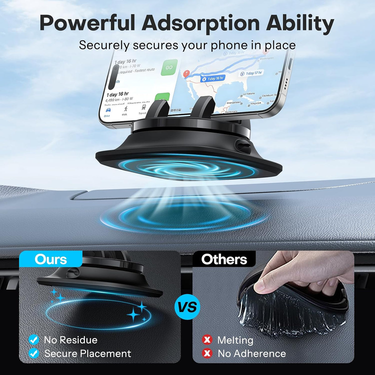 360°Rotating Car Phone Holder Mount, Adjustable Spring Dashboard Cell Phone Holder, Front Rear Adjustable Phone Holders for Your Car for iPhone 17 Pro Max Air, All Smartphones- Black