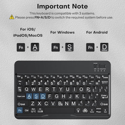 Large Print Bluetooth Keyboard for iPad & Tablets, Backlit, Black