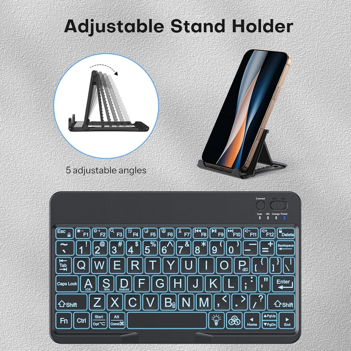 Large Print Bluetooth Keyboard for iPad & Tablets, Backlit, Black