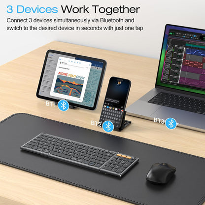 Foldable Keyboard for Travel, Full Size with Number Pad, Space Grey