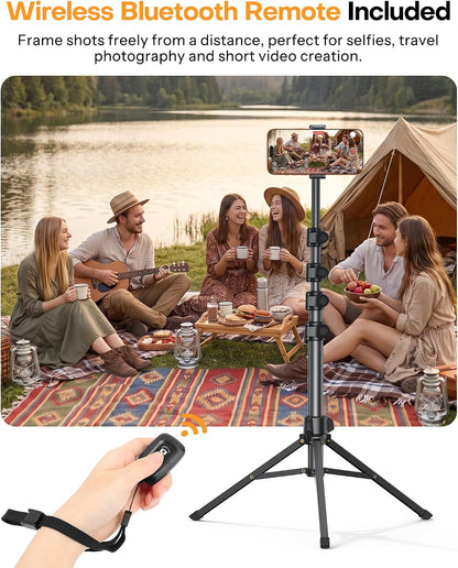 65" Tablet Floor Stand Tripod for iPad with Remote, 360°Phone Holder