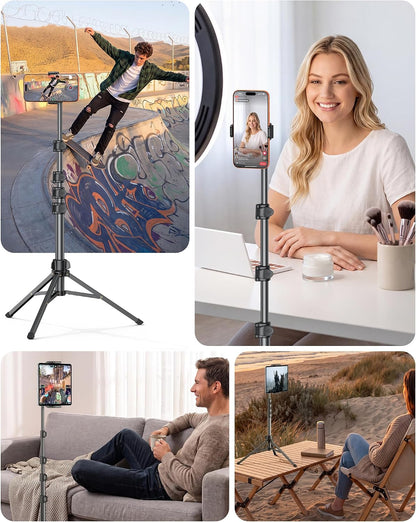 65" Tablet Floor Stand Tripod for iPad with Remote, 360°Phone Holder
