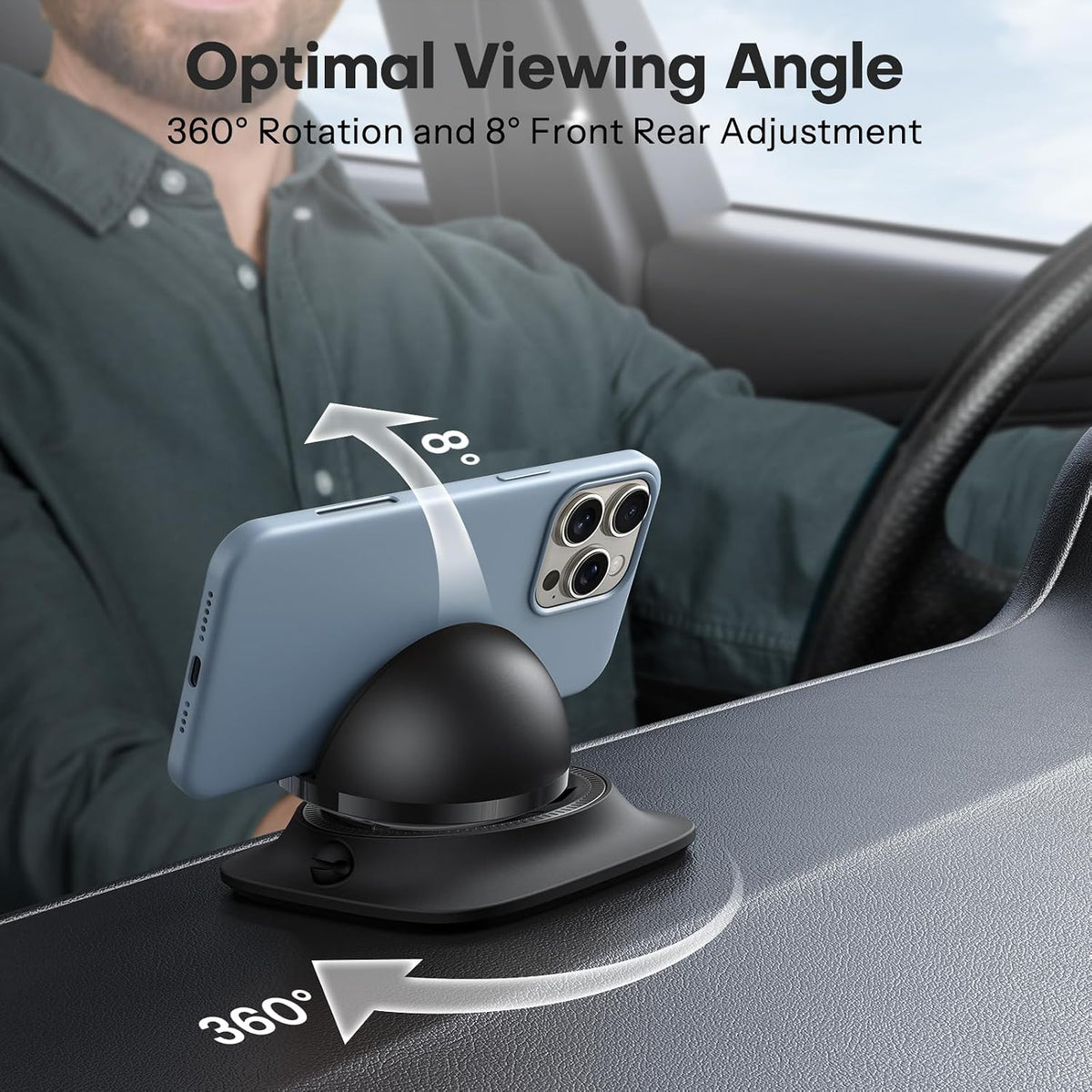 360°Rotating Car Phone Holder Mount, Adjustable Spring Dashboard Cell Phone Holder, Front Rear Adjustable Phone Holders for Your Car for iPhone 17 Pro Max Air, All Smartphones- Black