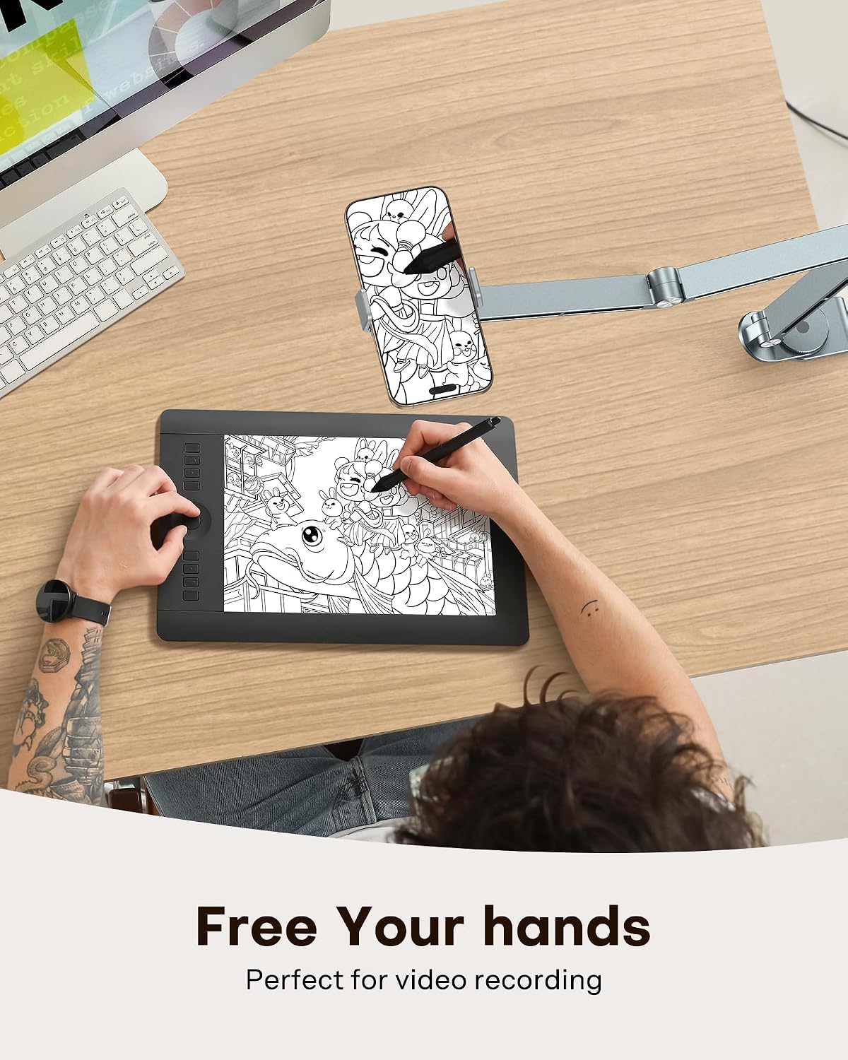 GH03 Tablet Holder with 2 ABS Clamps, Aluminum Long Arm Mount, Grey