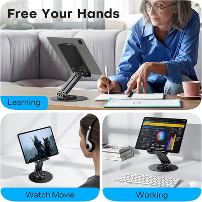 Tablet Stand for iPad, Adjustable Tablet Holder for Desk, Portable Monitor Stand Compatible with 4-15.6" Tablets Kindle Such as iPad Pro 11, 10.2, 13, Air/Mini