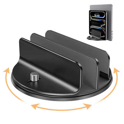 360° Vertical Laptop Stand Holder, Dual-Slot Aluminum Desk Organizer