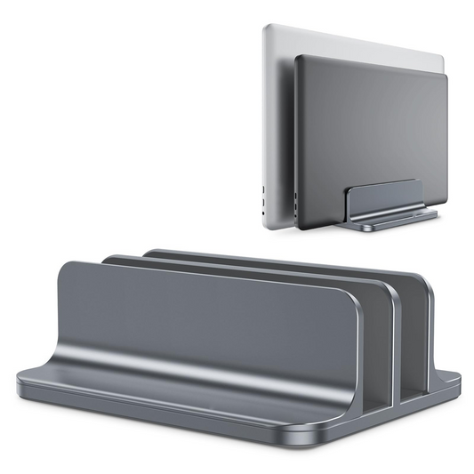 Dual Vertical Desk Laptop Stand Holder, Fits MacBook Air/Pro, Grey