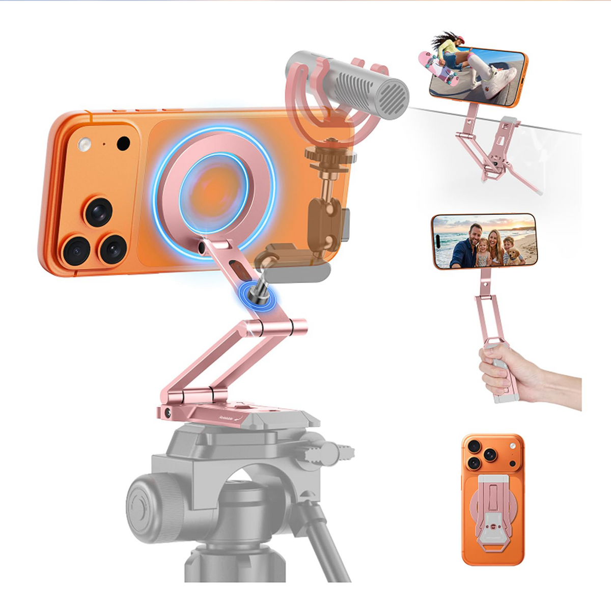 TP06-E [3-Adjust] Sturdy Magnetic Phone Tripod for iPhone 17, Pink