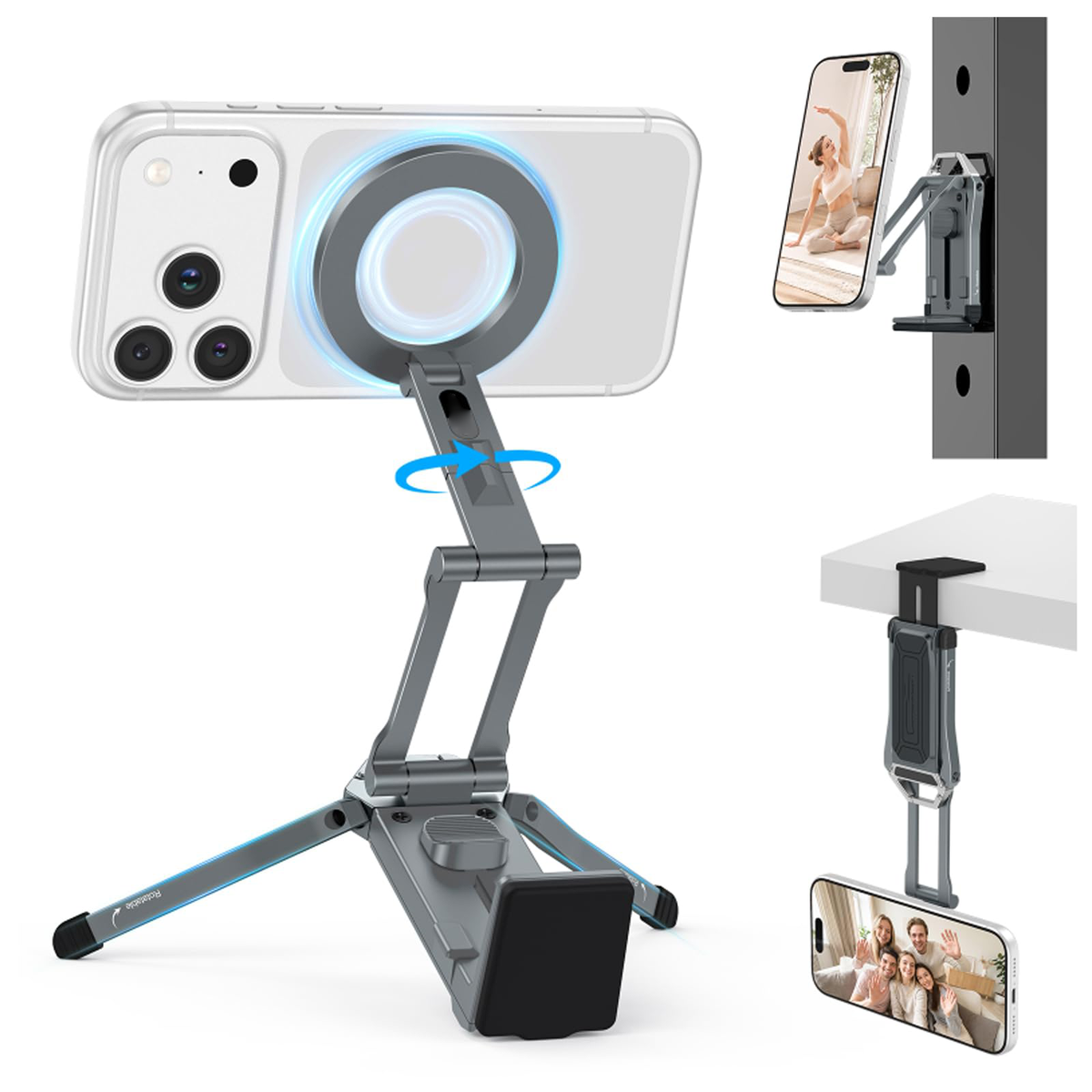 TP02 360°Rotating Adjustable Aluminum for MagSafe Tripod Mount, Gray