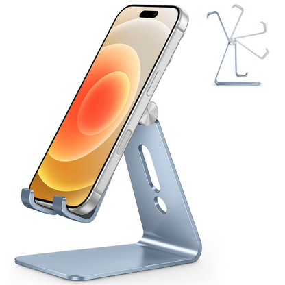 Aluminum Desktop Cellphone Stand with Anti-Slip Base and Convenient Charging Port, Fits All Smart Phones, Light Blue