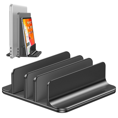 3-Slot Multiple Vertical Laptop Stand, Fits All MacBook, Black