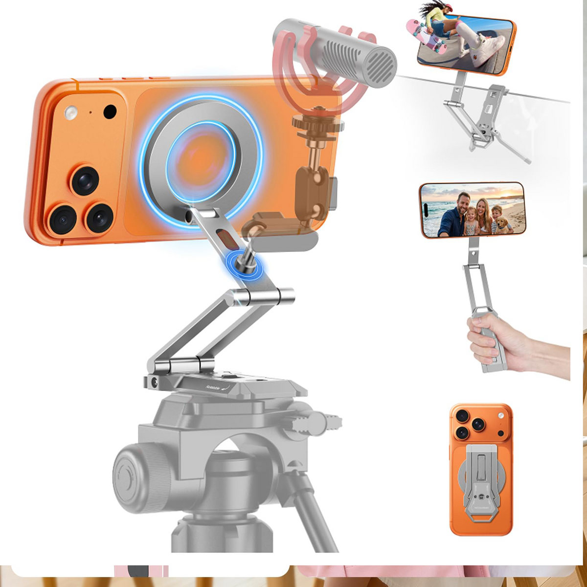 TP06-E [3-Adjust] Sturdy Magnetic Phone Tripod for iPhone 17, Sliver