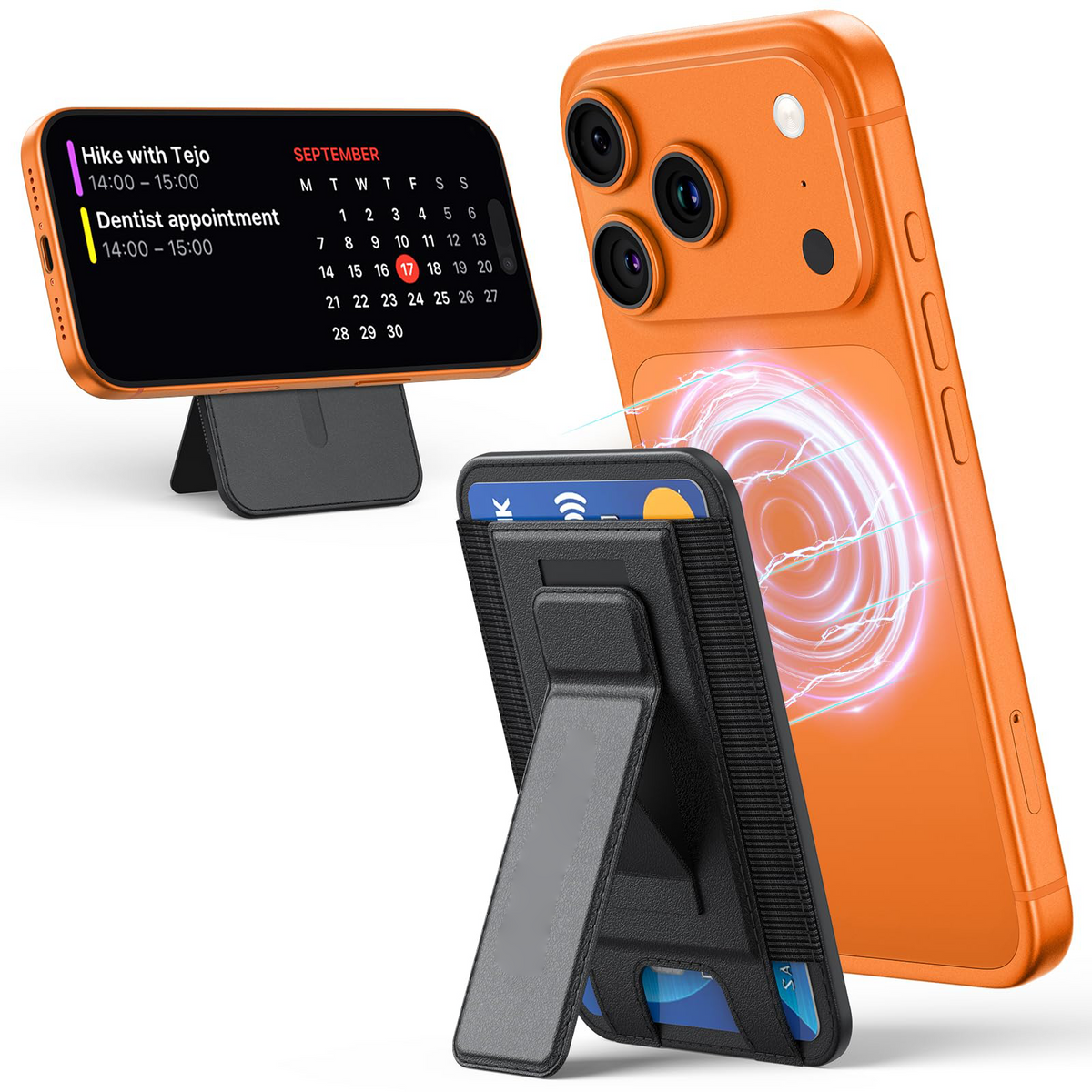 VC09 Magnetic Wallet for iPhone, Holds up to 5 Cards, Kickstand