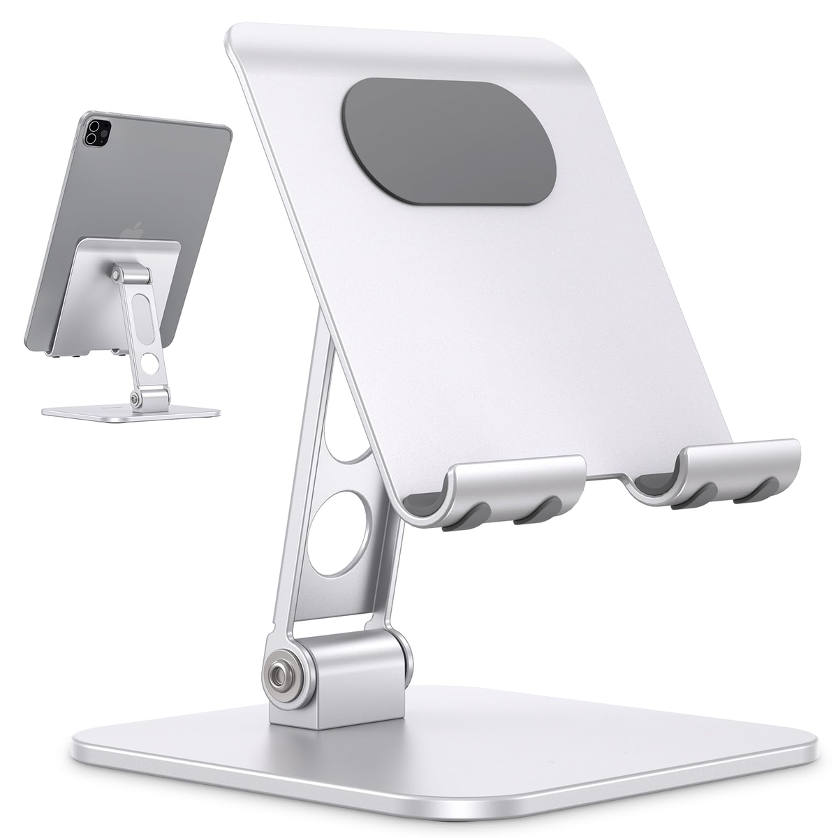 T5 Foldable Tablet Stand, Heavy Adjustable Holder for iPad, Silver
