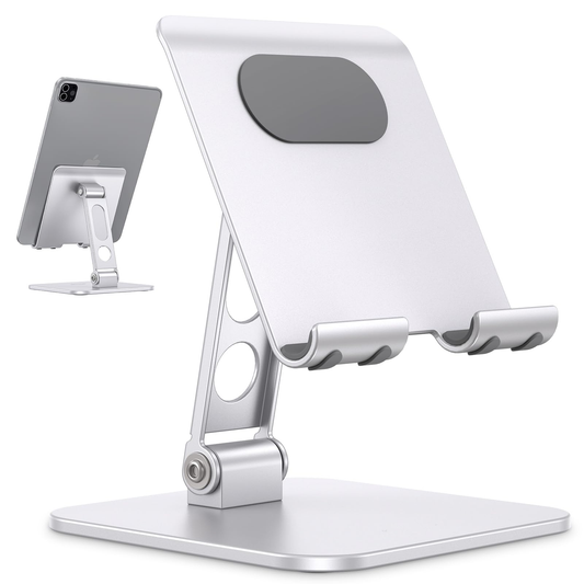 T5 Foldable Tablet Stand, Heavy Adjustable Holder for iPad, Silver