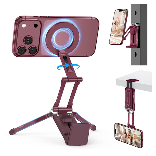TP02 360°Rotating Adjustable Aluminum for MagSafe Tripod, Wine Red