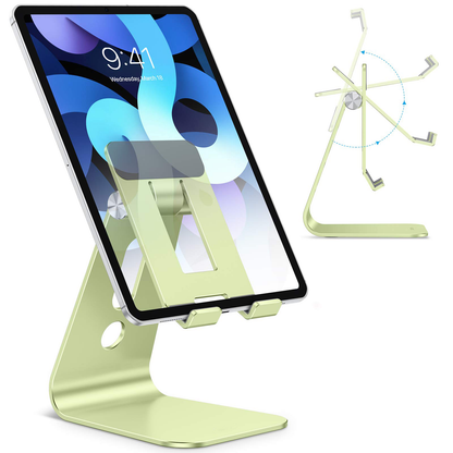 Adjustable Tablet Stand for Desk, Upgraded Longer Arms for Greater Stability, T2 Tablet Holder with Hollow Design for Bigger Sized Phones and Tablets Such as iPad Pro/Air/Mini, Green