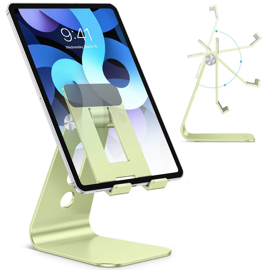 Adjustable Tablet Stand for Desk, Upgraded Longer Arms for Greater Stability, T2 Tablet Holder with Hollow Design for Bigger Sized Phones and Tablets Such as iPad Pro/Air/Mini, Green