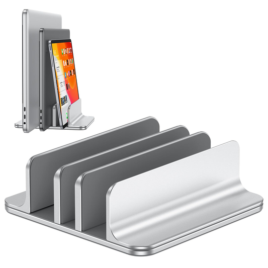 3-Slot Multiple Vertical Laptop Stand, Fits MacBook, Bright Silver