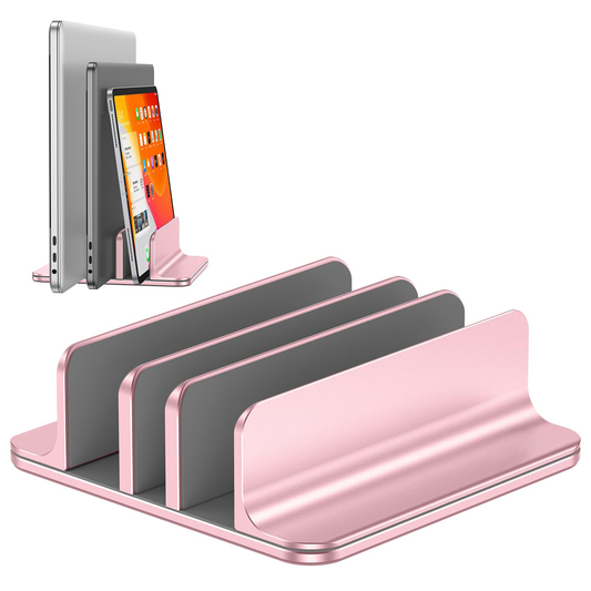 3-Slot Multiple Vertical Laptop Stand, Fits MacBook, Rosegold