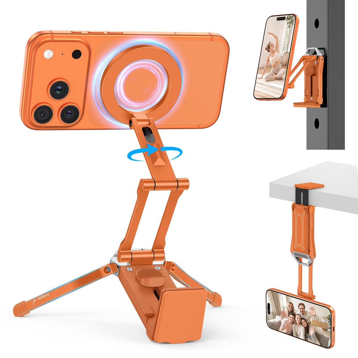 TP02 360°Rotating Adjustable Aluminum for MagSafe Tripod, Orange